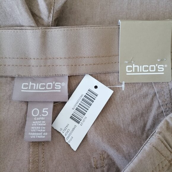 NWT Chico's Womens Beige Mid Rise Embroidered Hem Capri Pants Size 0.5 US XS - Picture 5 of 8